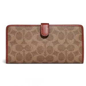 Coach Coated Signature Canvas Contrast Trim Skinny Wallet Tan/Rust NWOT